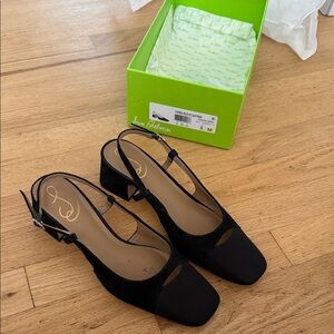 Sam Edelman Black Slingback Block Heel Pumps with Square Toe
